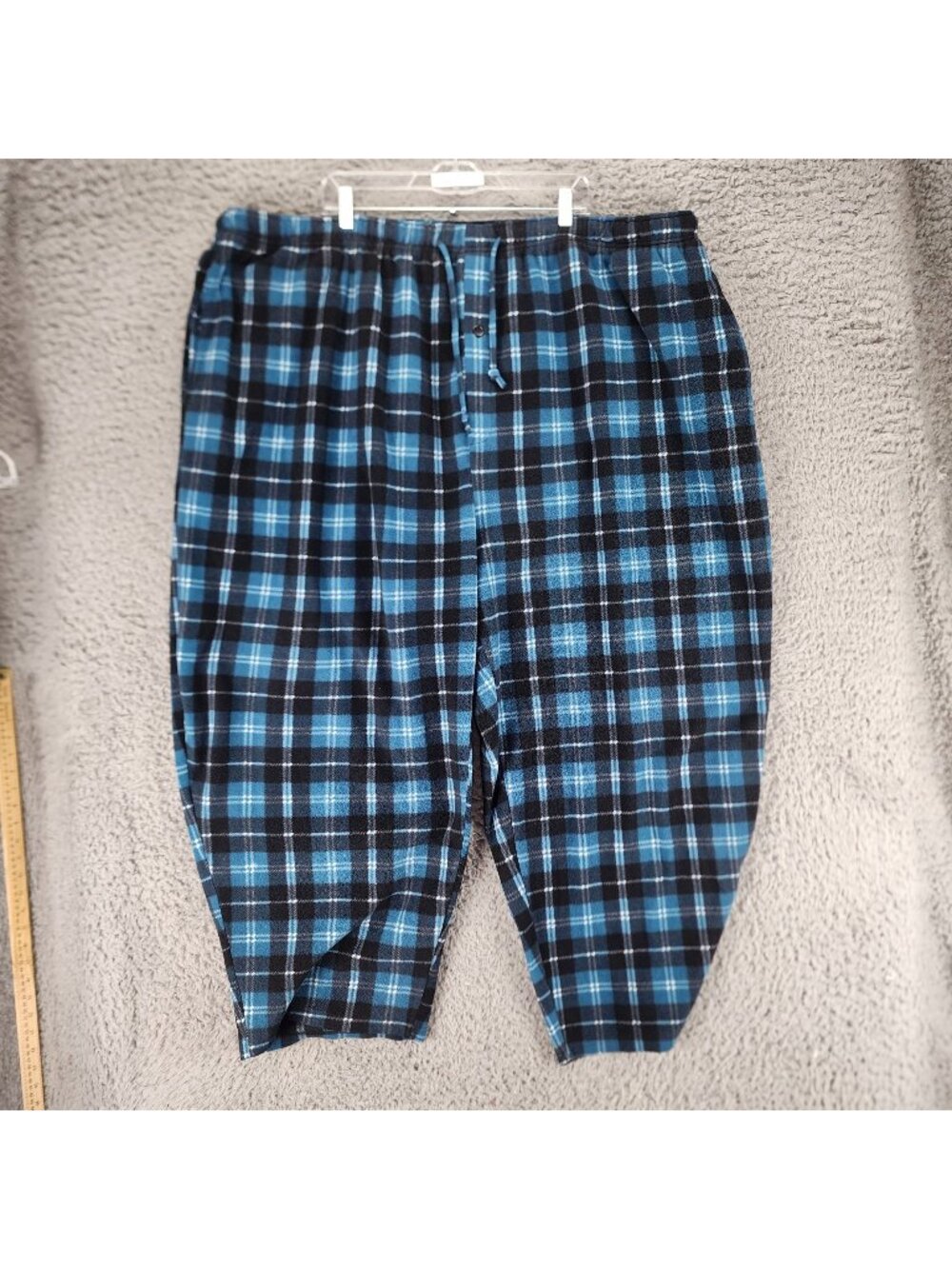 King Size Pants Mens 5XL Blue Plaid Fleece Pajama Pants